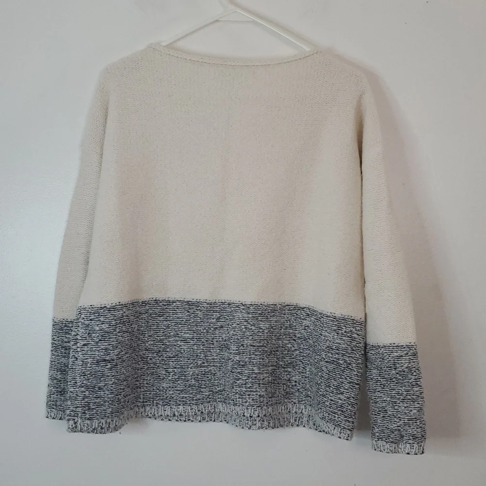 Vince Wool Silk Cashmere Blend Color Block Sweater XS Cream Gray Marled Pullover